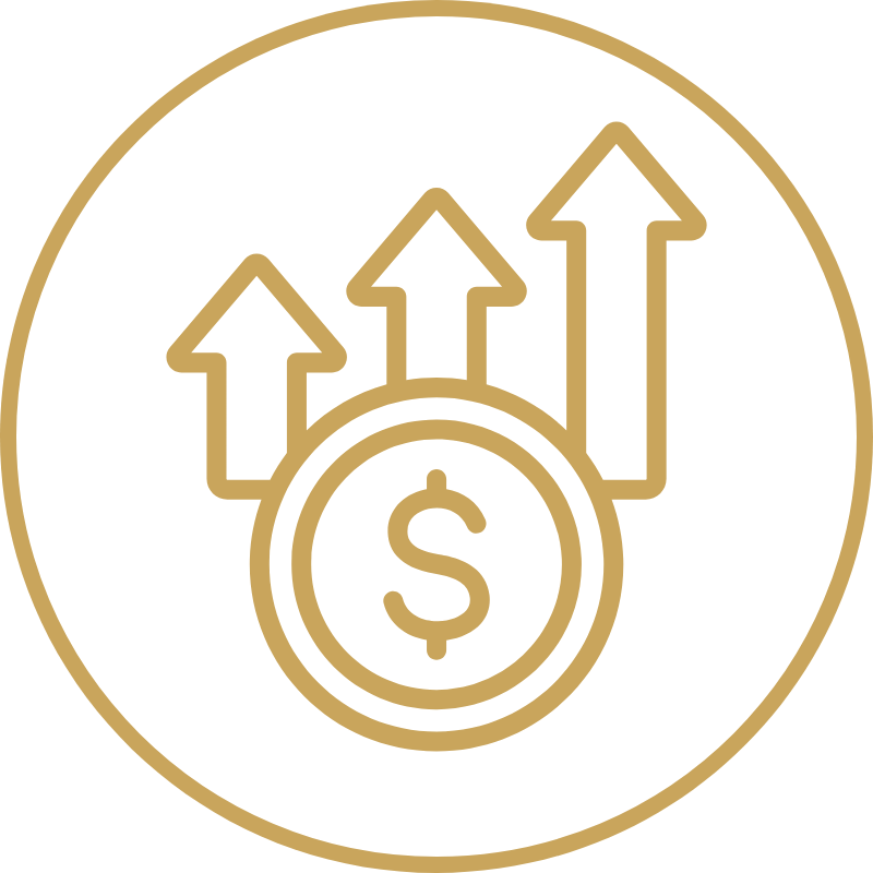An icon showing long-term retirement tax planning leading to increased wealth